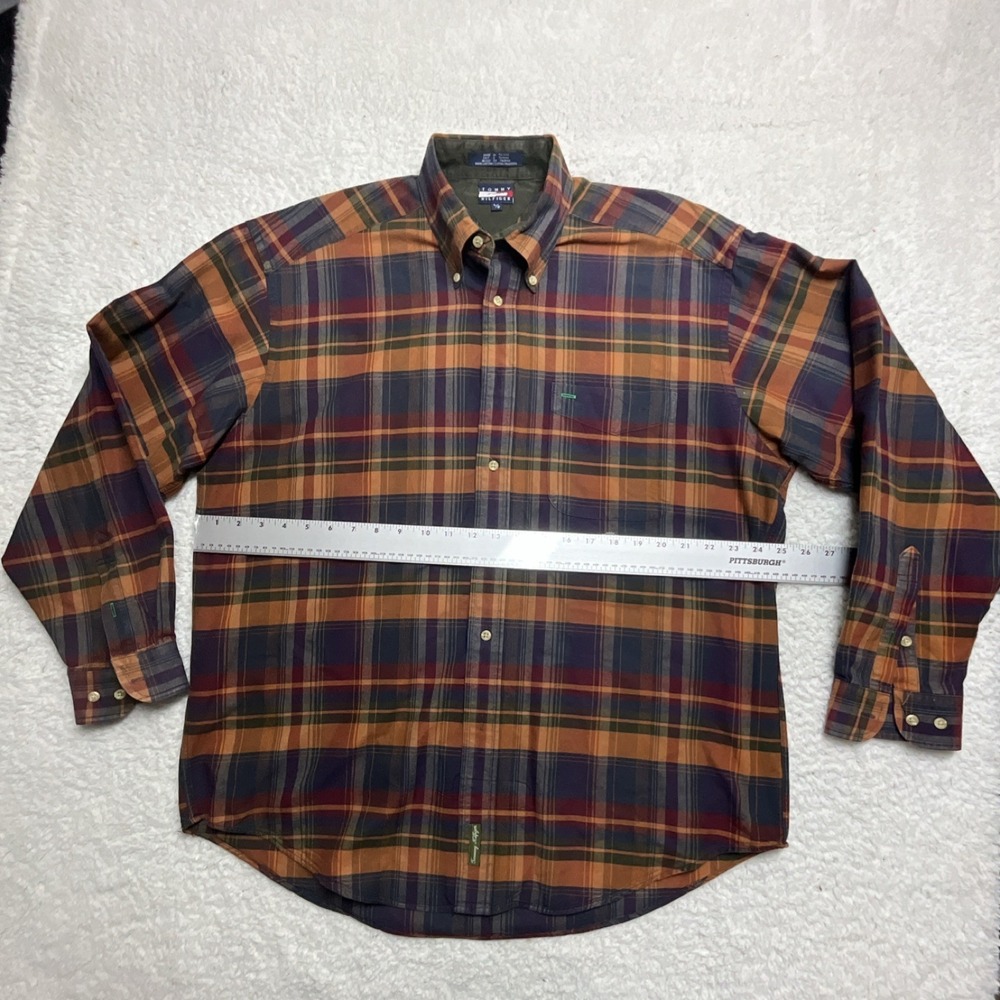 Tommy Hilfiger Men's Multicolor Brown Navy Plaid Long Sleeve Button-Down Shirt L - Picture 7 of 9